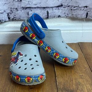 Crocs toddler size 9 gray and blue Spider-Man shoes